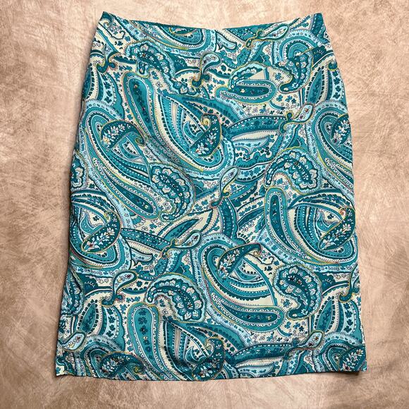 Vintage 90s Worthington Paisley Silk Midi Pencil Skirt Rainbow Embroidered Boho - Picture 1 of 6